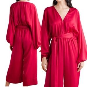 Rhode Blake Belted Crepe De Chine Jumpsuit In Red Women's Size Small
